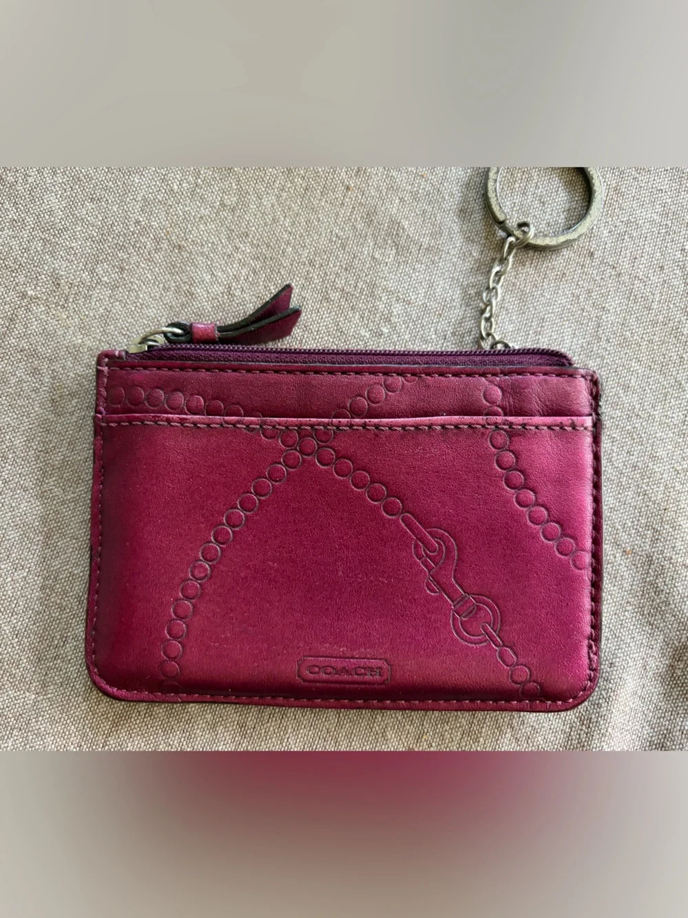 Coach Berry Pink Leather Key Card Holder